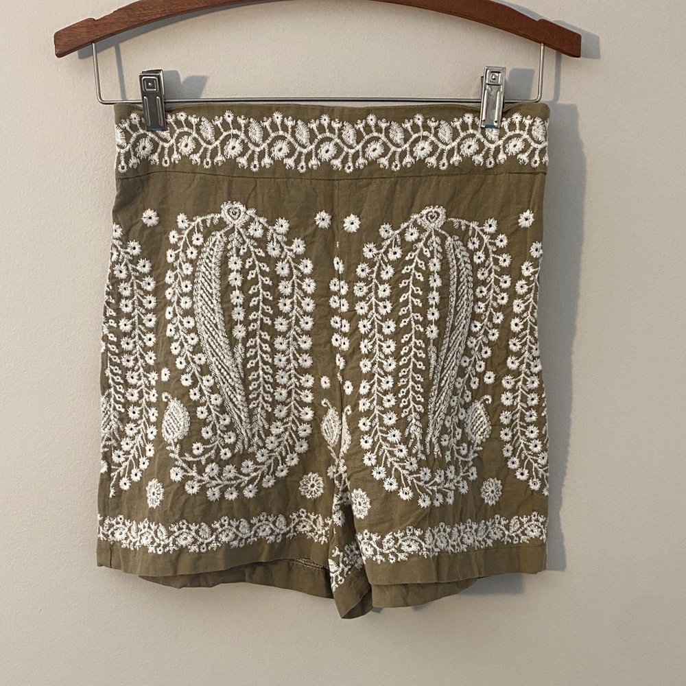 Zero 100% Cotton Olive Shorts with White Embroidery Detailing